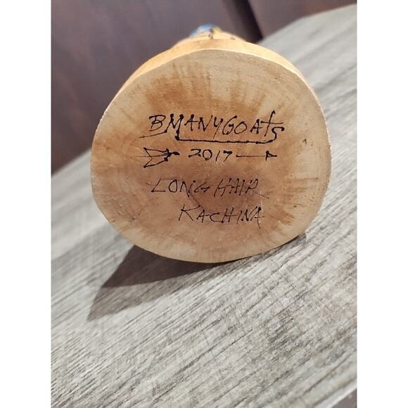 KACHINA WOOD CARVED DOLL 15" Long Hair Hand Carved Signed B. Many goats Native - Picture 11 of 14